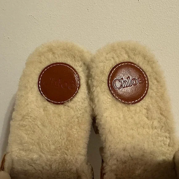 🤎SOLD🤎Chloe Joy Suede & Shearling Caramel Cognac Block Heel Clogs Size 39 EU - Picture 9 of 11